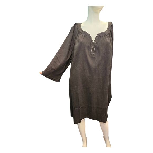 Denim & Co Black Gauze Embellished Dress Womens Size 2X Plus Size - Picture 1 of 9
